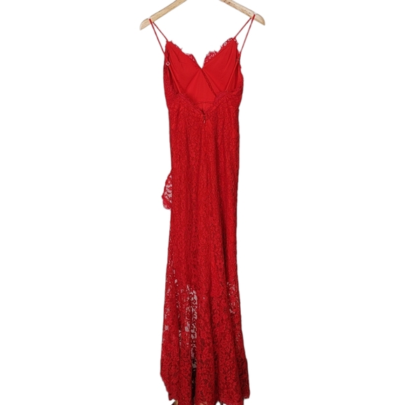 Majorelle Oracle Red Lace Dress Tiered Ruffle Midi Size XXS - Picture 4 of 10